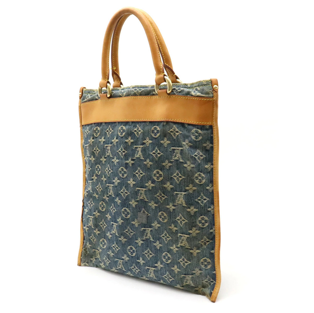 Louis Vuitton Flat Handbag blue Monogram Denim Shopper Tote Bag gusset